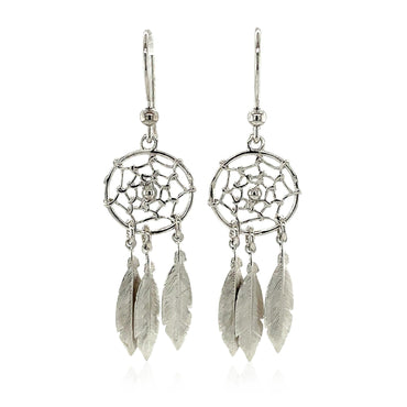 Sterling Silver Dream Catcher Dangle Earrings - Peelerie