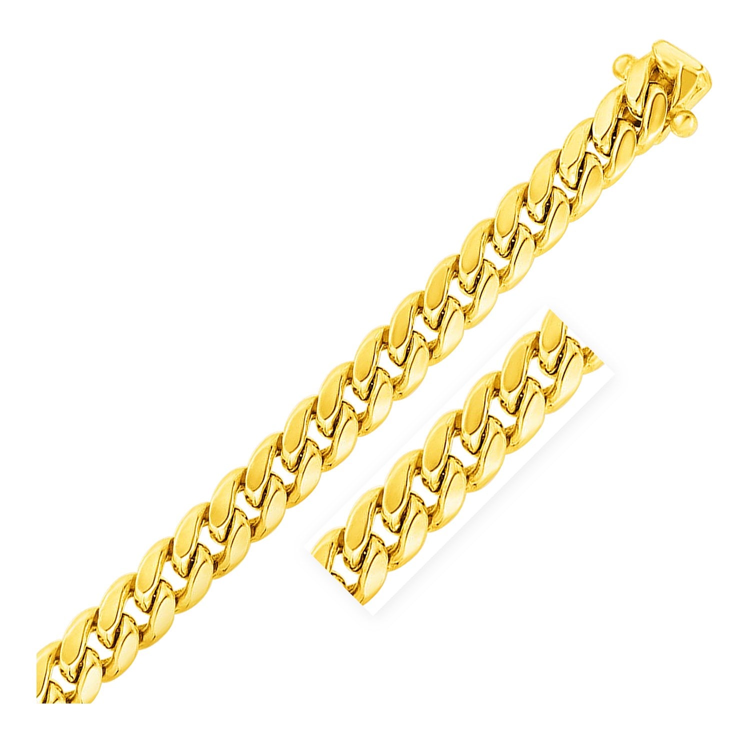 14k Yellow Gold Semi Solid Miami Cuban Bracelet (11.10 mm) in a sleek high-contrast midnight luxury editorial style