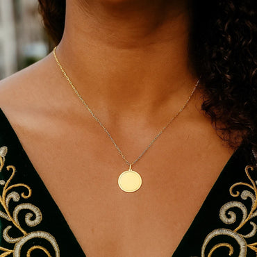 14K Yellow Gold Round Tag Necklace