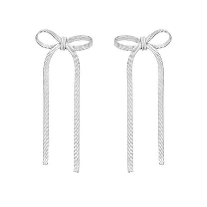 Sterling Silver Snake Chain Drop Dangle Bow Earrings