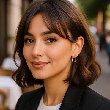 Sterling Silver Polished Hoop Style Earrings with Rhodium Plating (3x15mm) - Peelerie