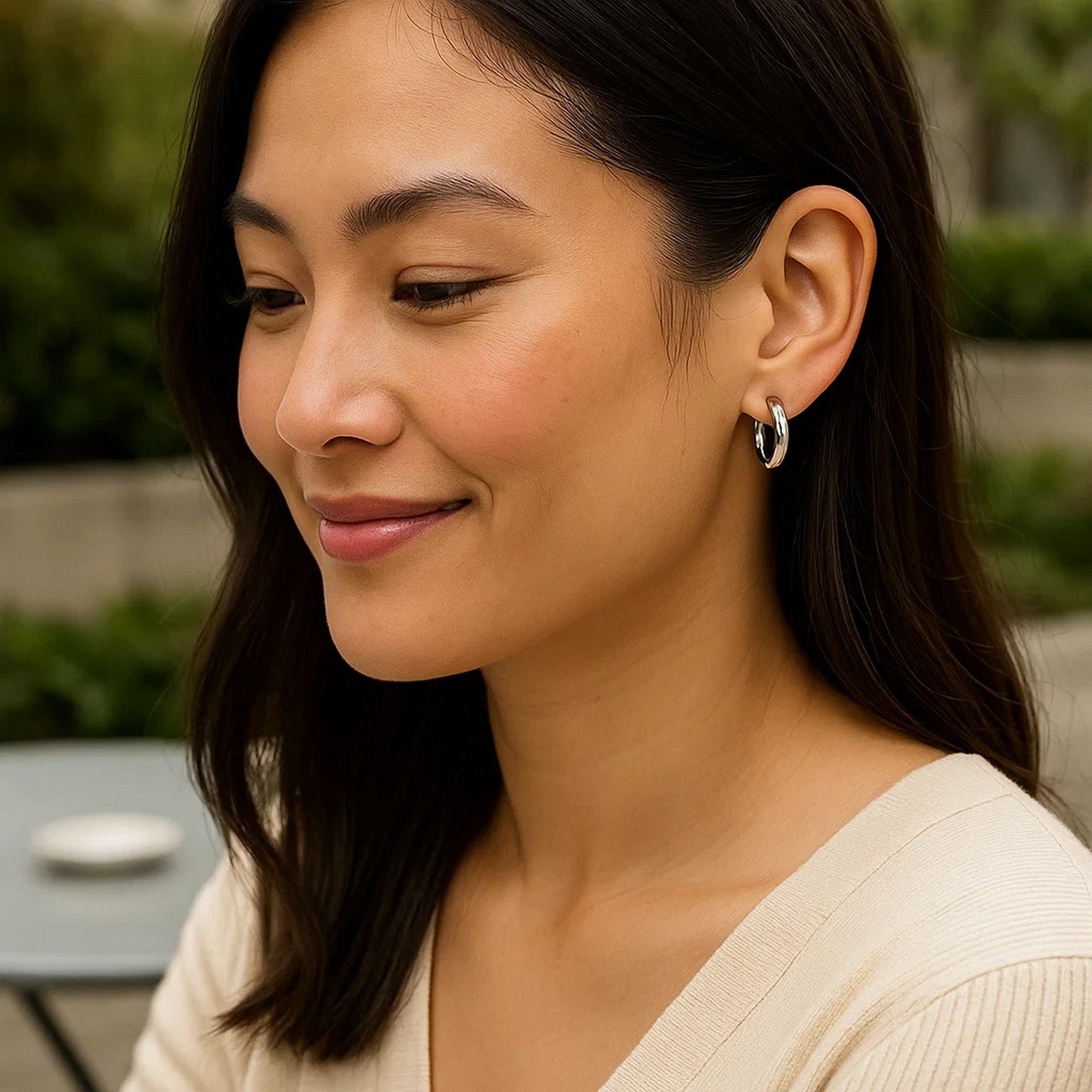 Sterling Silver Polished Hoop Style Earrings with Rhodium Plating (3x15mm) - Peelerie