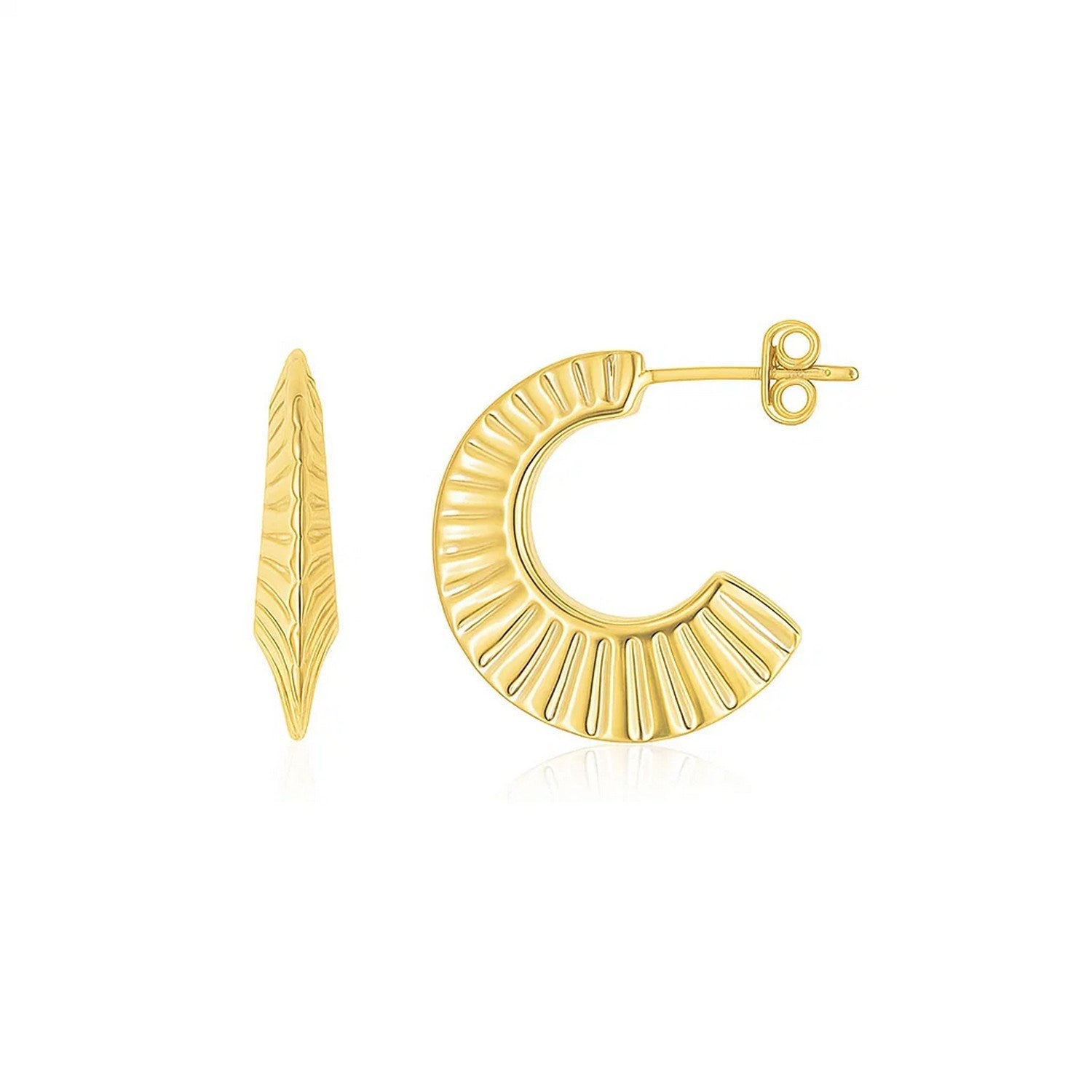 14K Yellow Gold Graduated Scalloped Pointed Half Hoops in a sleek high-contrast midnight luxury editorial style