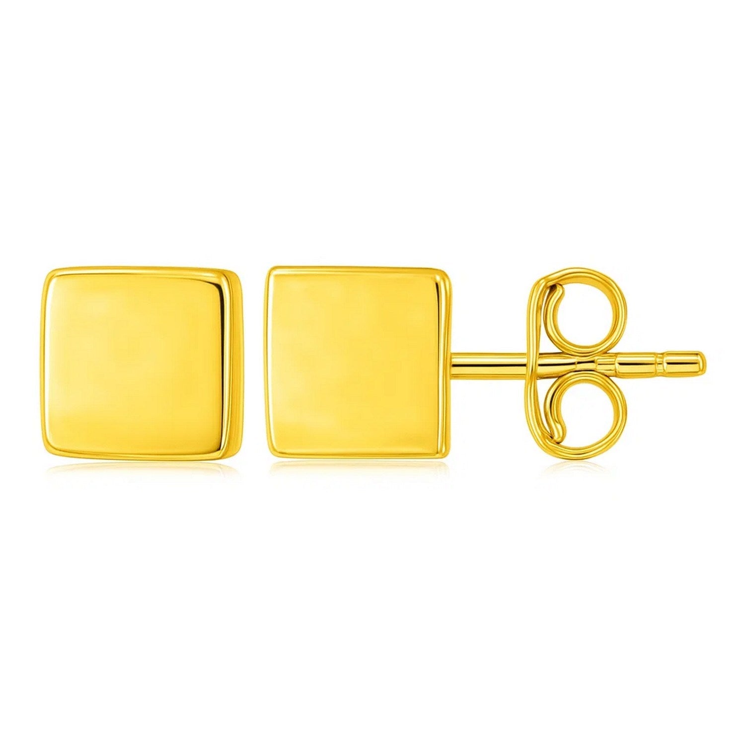 14k Yellow Gold Polished Cube Post Earrings in a sleek high-contrast midnight luxury editorial style