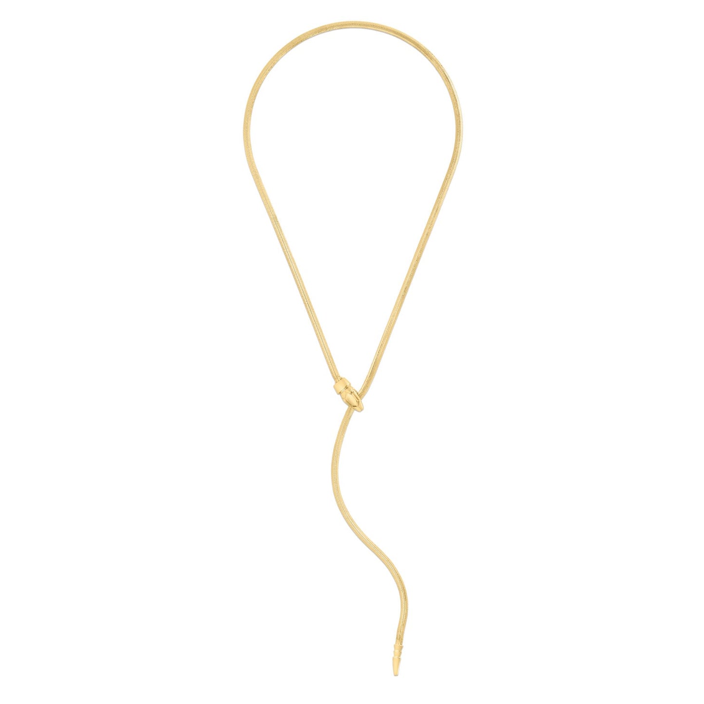 14k Yellow Gold Serpent Necklace in a sleek high-contrast midnight luxury editorial style