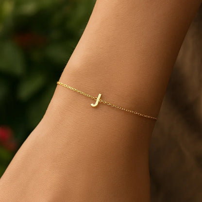 14K Yellow Gold Mini Initial J Bracelet