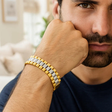 14k Two Tone Gold Mens Panther Link Bracelet (12.30 mm)