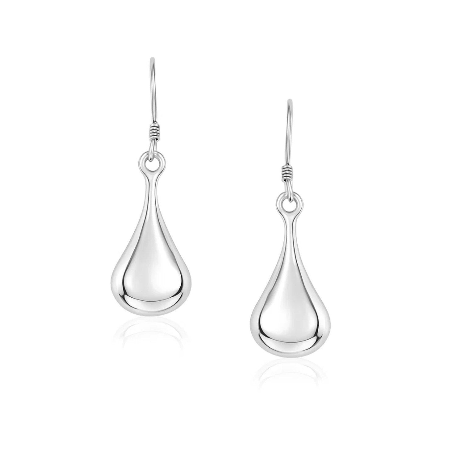 Sterling Silver Long Teardrop Shape Puff Drop Earrings in a sleek high-contrast midnight luxury editorial style