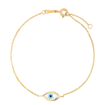 14k Yellow Gold MOP Evil Eye Bracelet (1.00 mm)