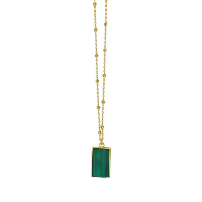 Malachite Geometric Rectangle Necklace in 14K Yellow Gold - Peelerie