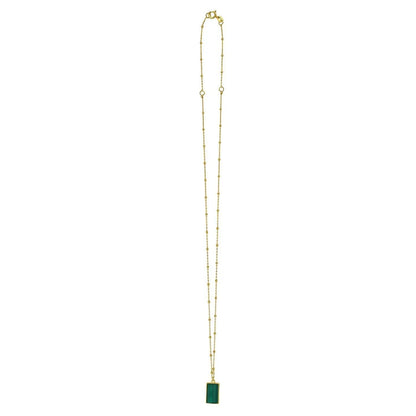 Malachite Geometric Rectangle Necklace in 14K Yellow Gold - Peelerie