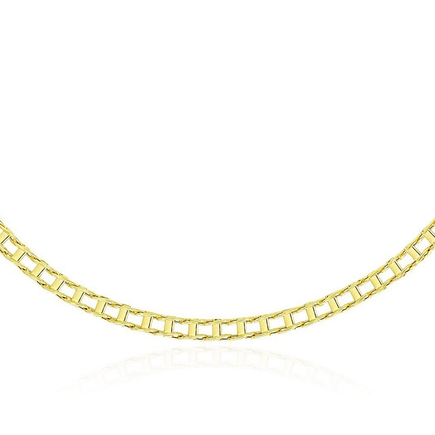14k Yellow Gold Mens Necklace with Track Design Links (5.00 mm) in a sleek high-contrast midnight luxury editorial style