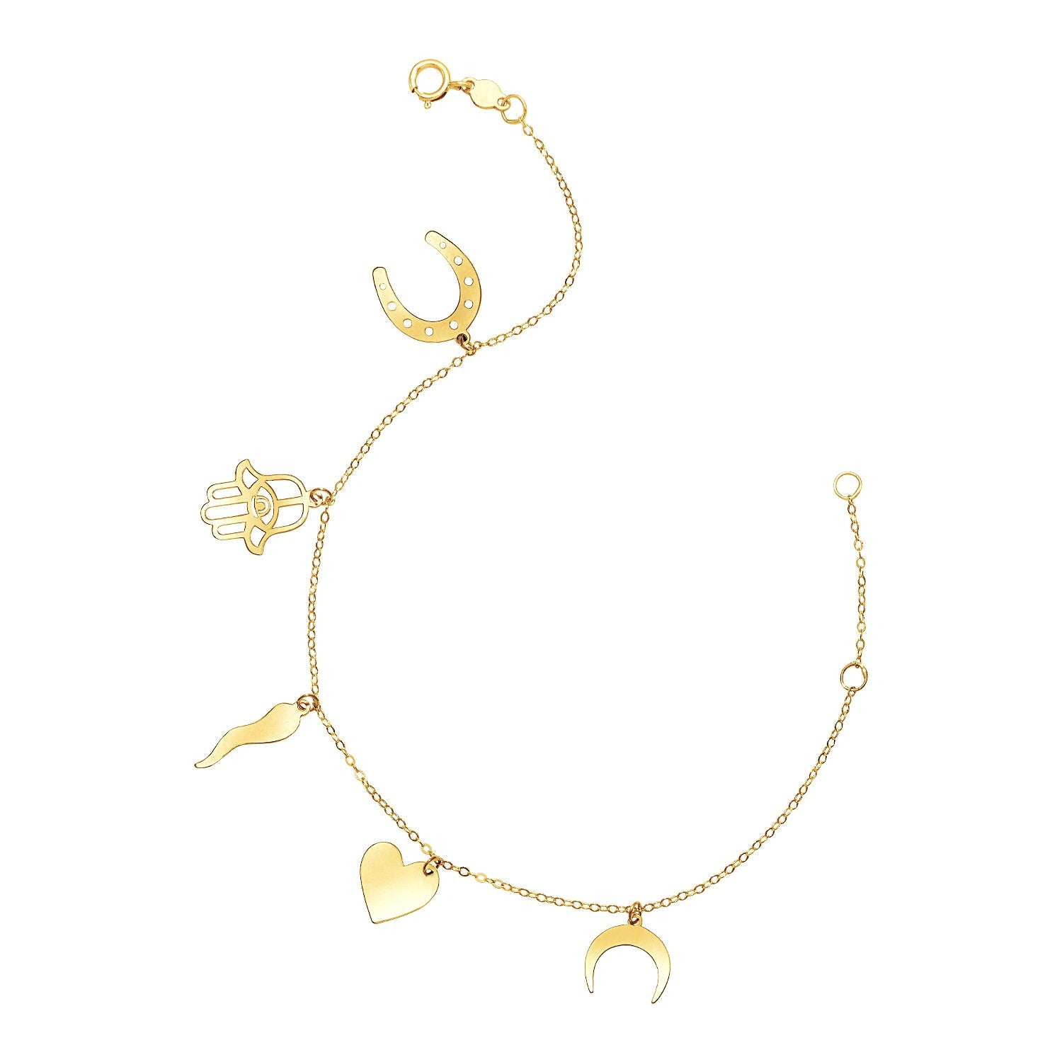 14k Yellow Gold 7 inch Bracelet with Polished Charms in a sleek high-contrast midnight luxury editorial style