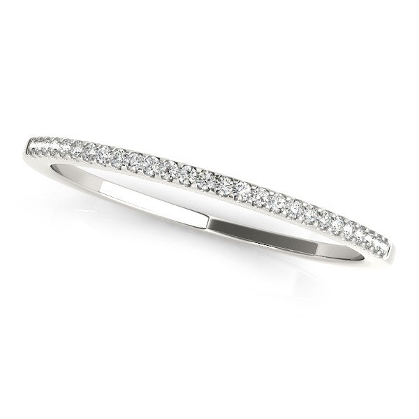 14k White Gold Slim Round Pave Set Wedding Band (1/10 cttw) in a sleek high-contrast midnight luxury editorial style