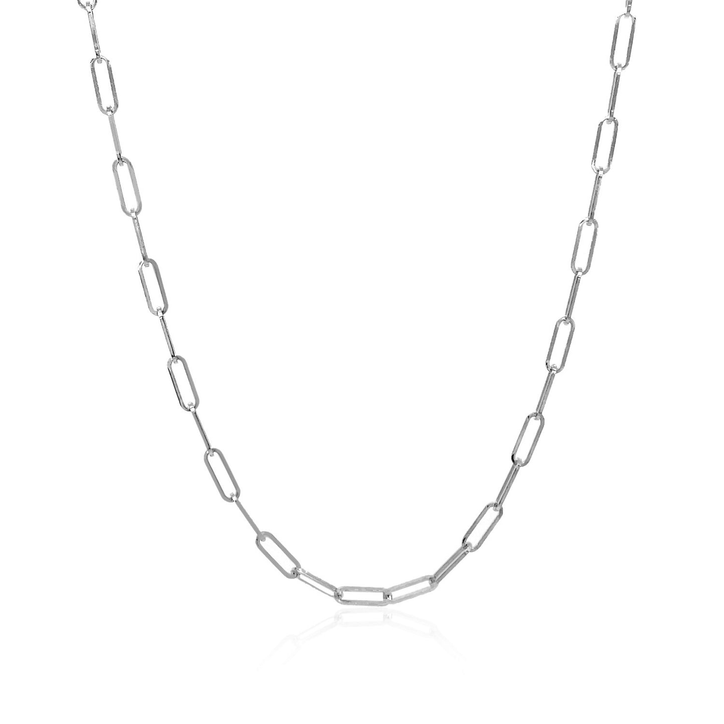14K White Gold Delicate Paperclip Chain (2.10 mm) in a sleek high-contrast midnight luxury editorial style