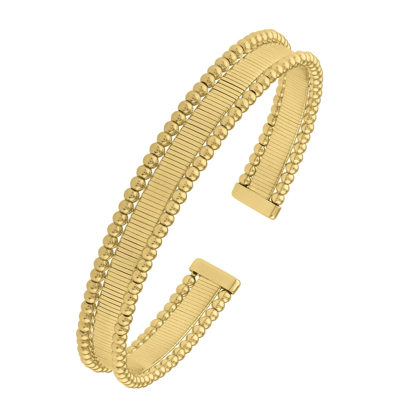 Smooth Surface Pallina Cuff Bangle in 14K Yellow Gold (9.00 mm) in a sleek high-contrast midnight luxury editorial style
