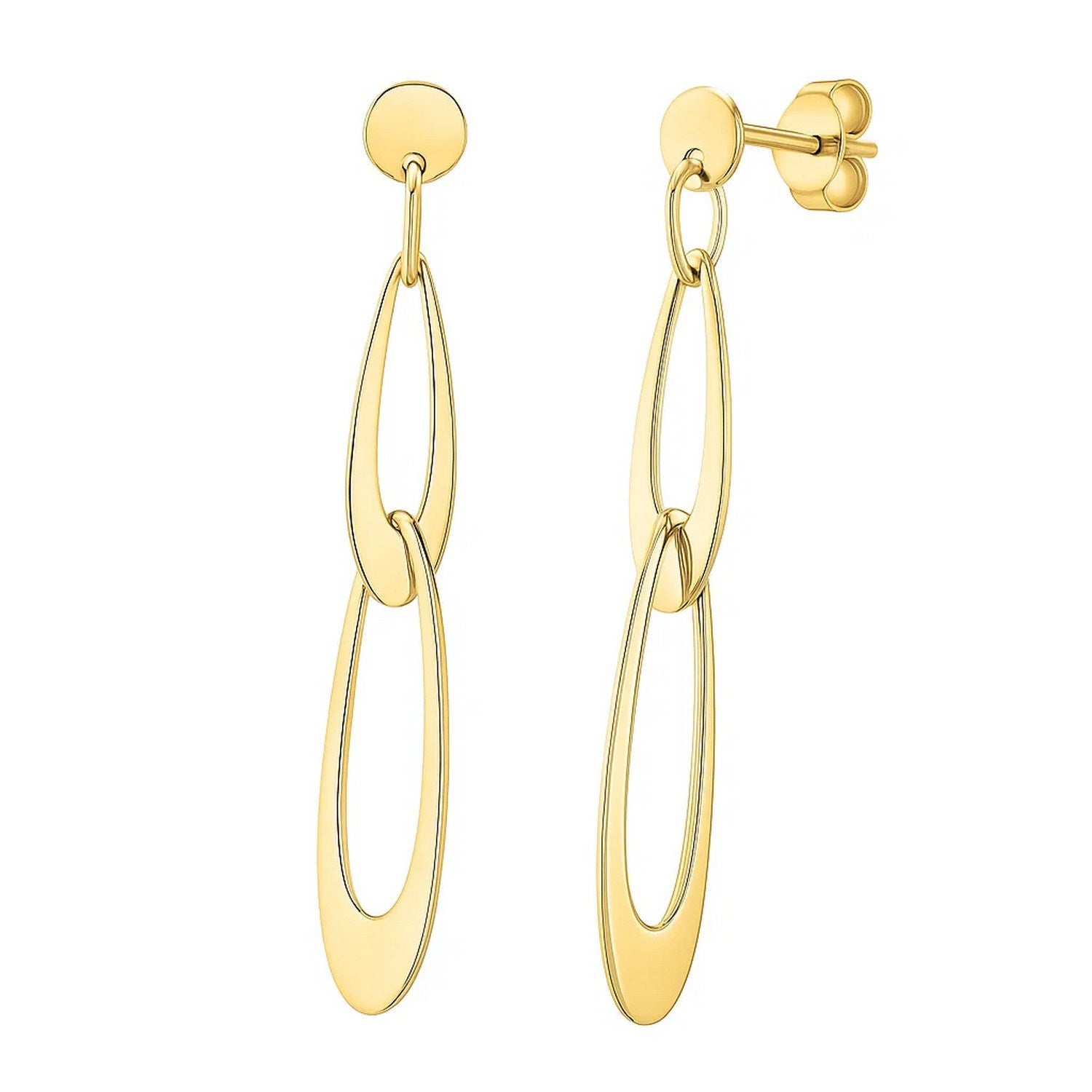 14k Yellow Gold Italian Oval Link Earrings in a sleek high-contrast midnight luxury editorial style