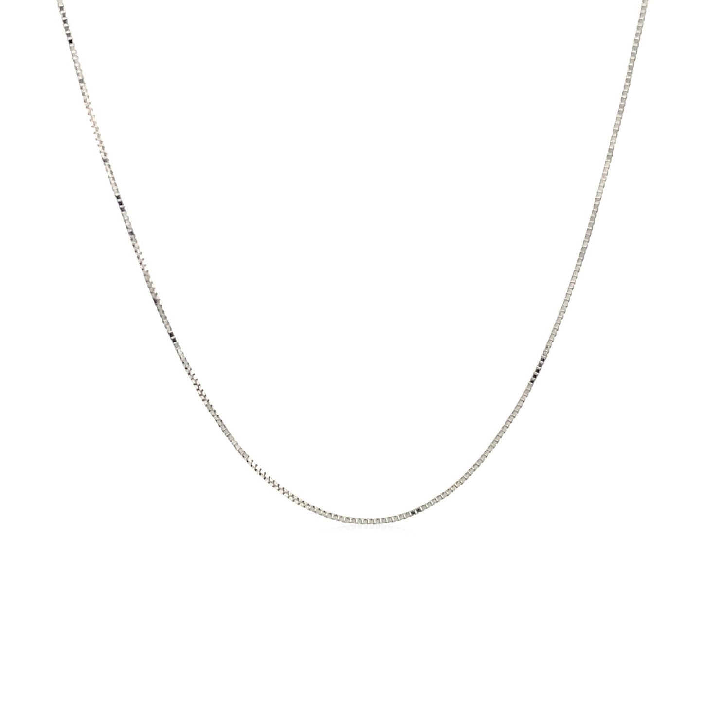 10k White Gold Classic Box Chain (0.45 mm) in a sleek high-contrast midnight luxury editorial style
