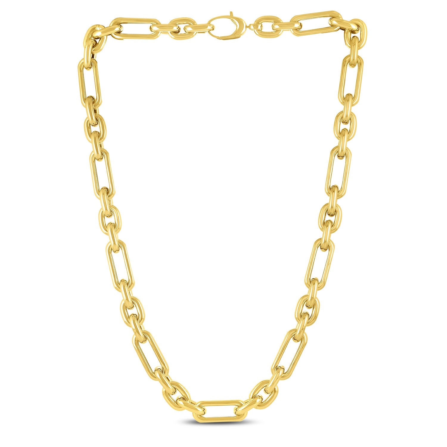 14k Yellow Gold Italian Alternating Paperclip Oval Links Chain Necklace in a sleek high-contrast midnight luxury editorial st
