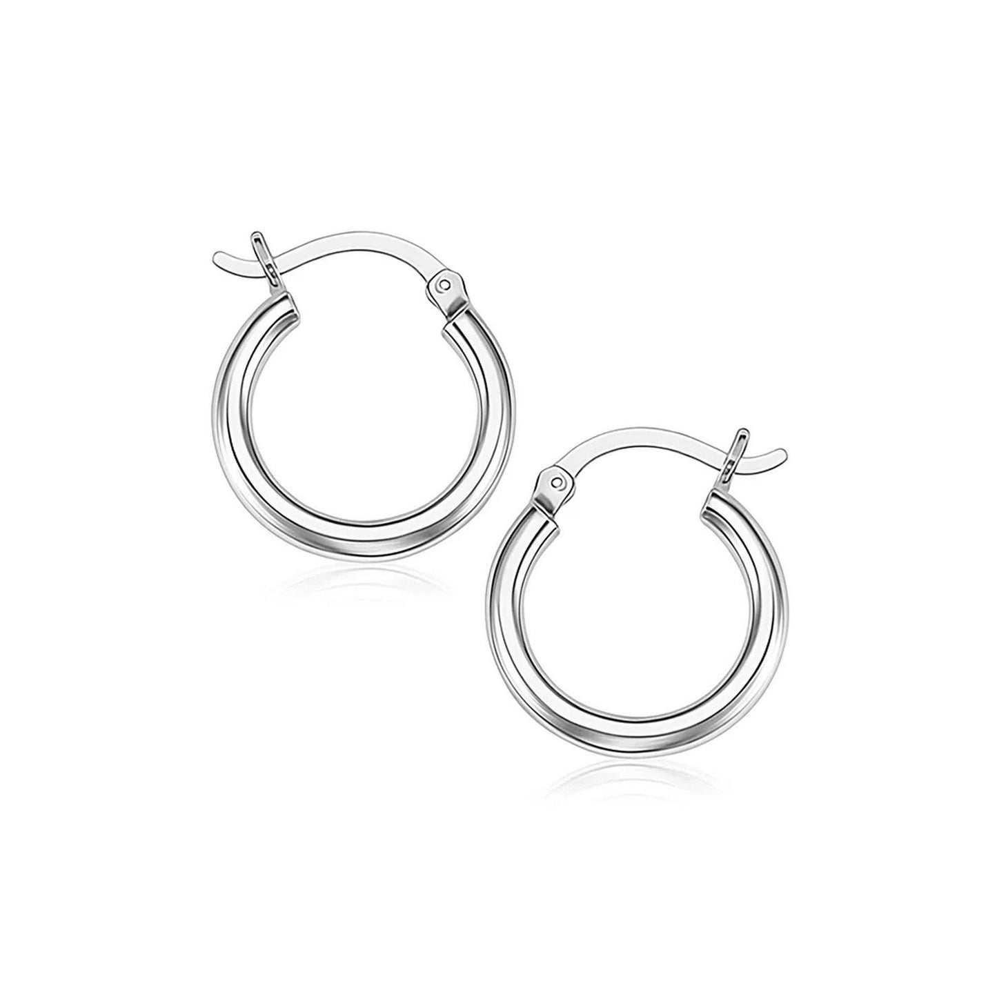 Sterling Silver Rhodium Plated Thin and Small Polished Hoop Earrings (2x10mm) in a sleek high-contrast midnight luxury editor