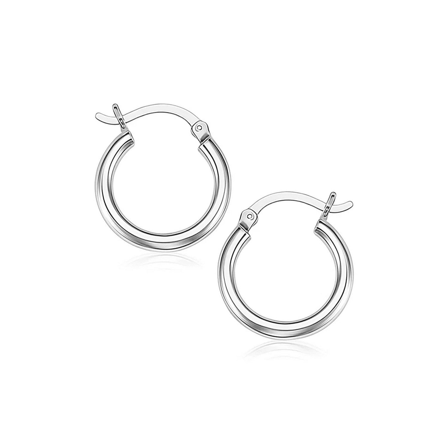 Sterling Silver Rhodium Plated Thin and Small Polished Hoop Earrings (2x10mm) in a sleek high-contrast midnight luxury editor