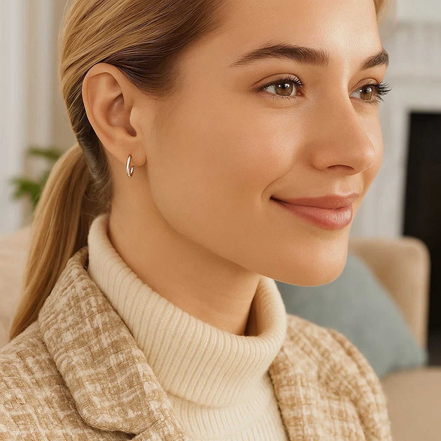 Sterling Silver Rhodium Plated Thin and Small Polished Hoop Earrings (2x10mm) - Peelerie