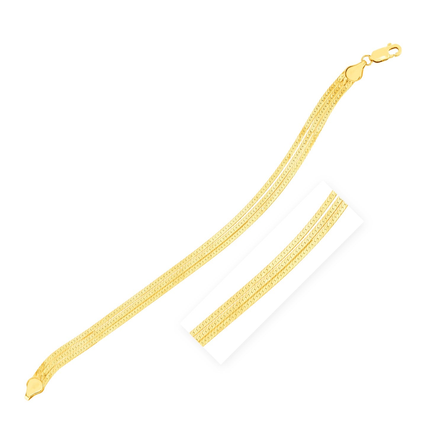 14k Yellow Gold 7 inch Three Strand Herringbone Chain Bracelet (1.80 mm) in a sleek high-contrast midnight luxury editorial s