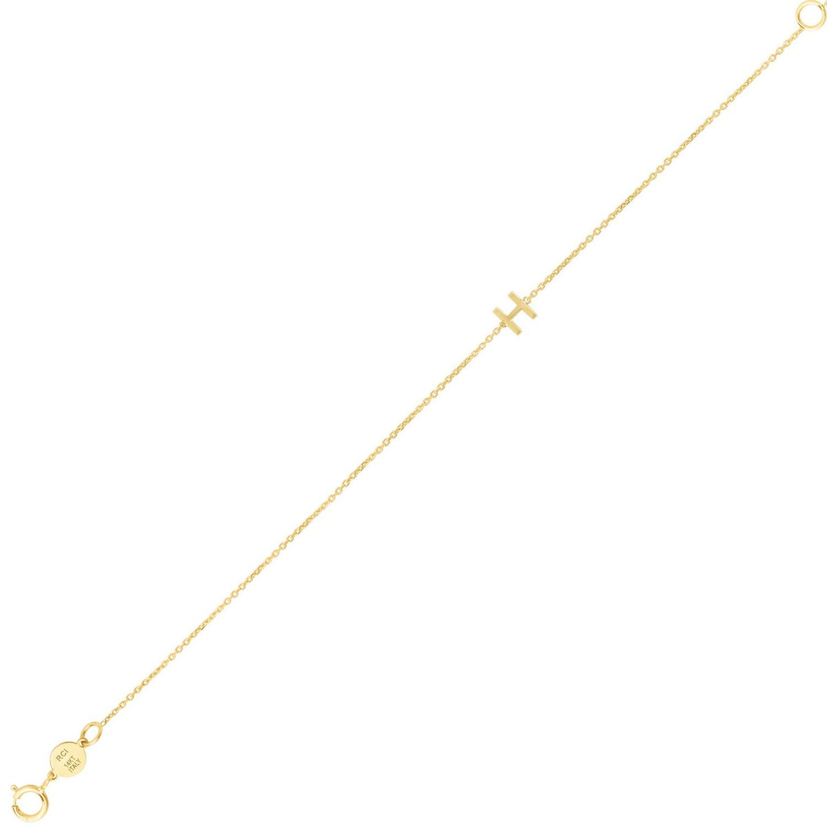 14K Yellow Gold Mini Initial H Bracelet