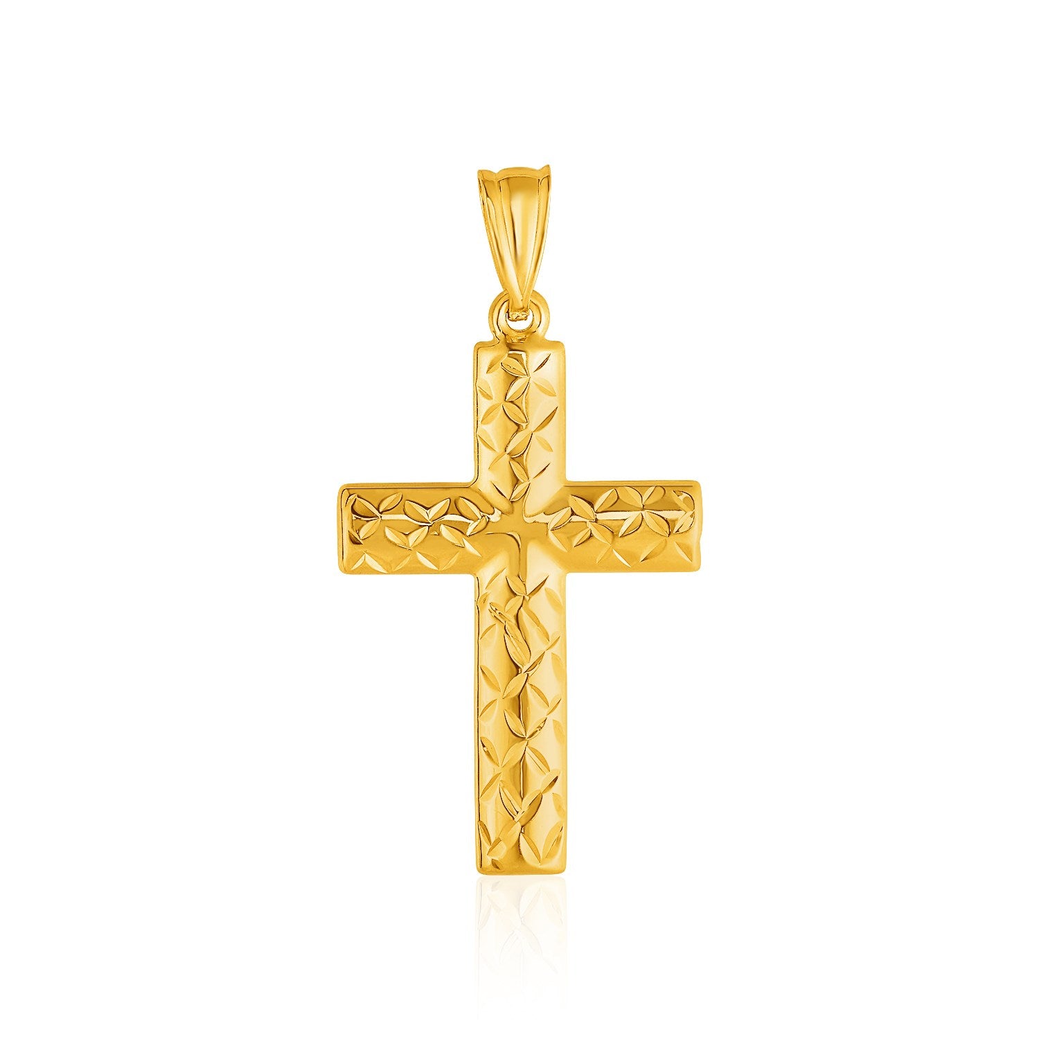 14k Yellow Gold Reversible Textured Cross Pendant in a sleek high-contrast midnight luxury editorial style