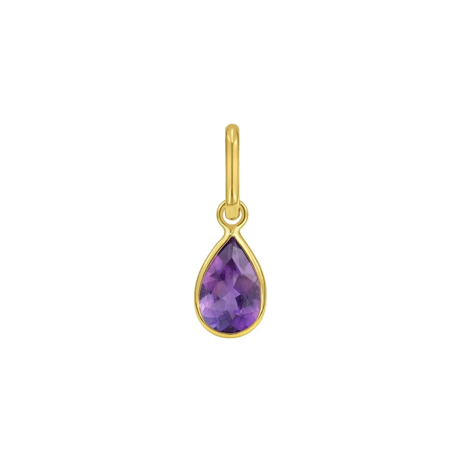 14K Yellow Gold Pear Amethyst Charm Pendant - Peelerie
