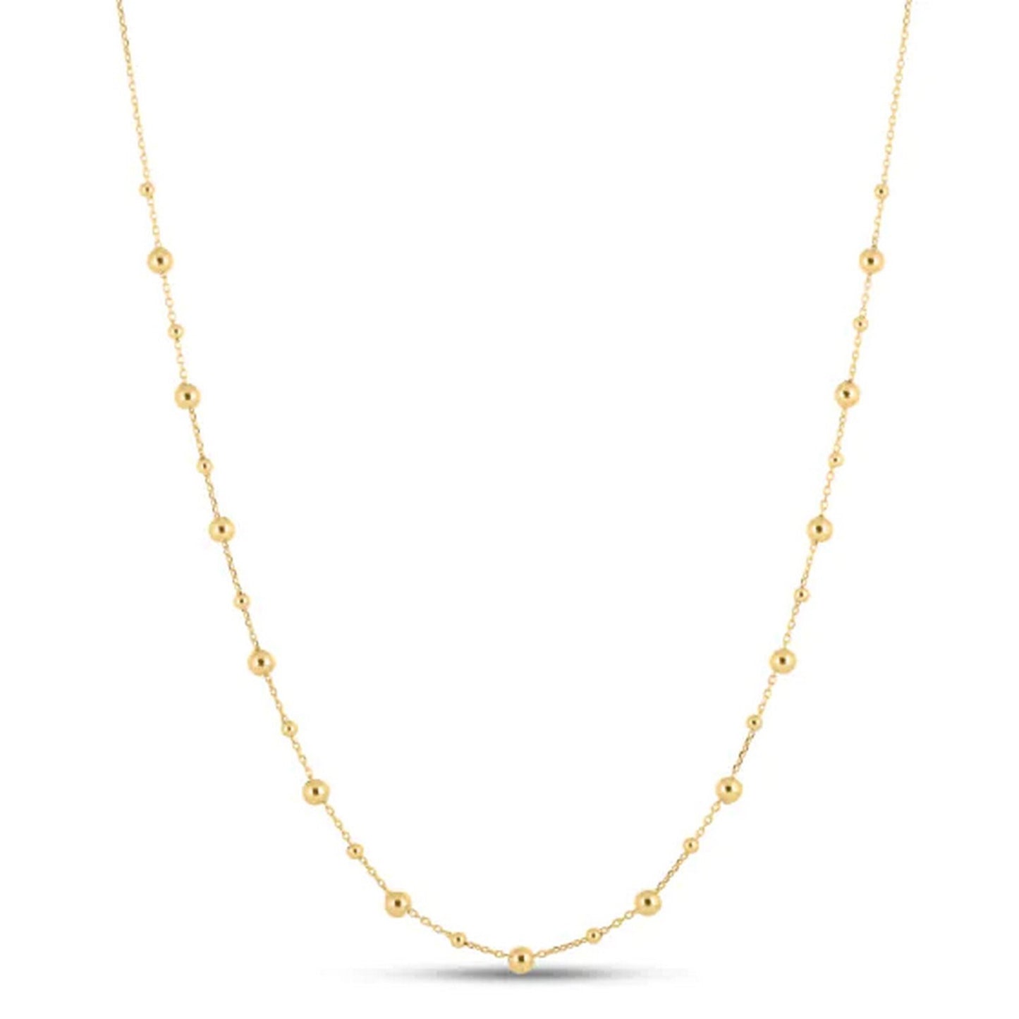 14k Yellow Gold Bead Necklace in a sleek high-contrast midnight luxury editorial style