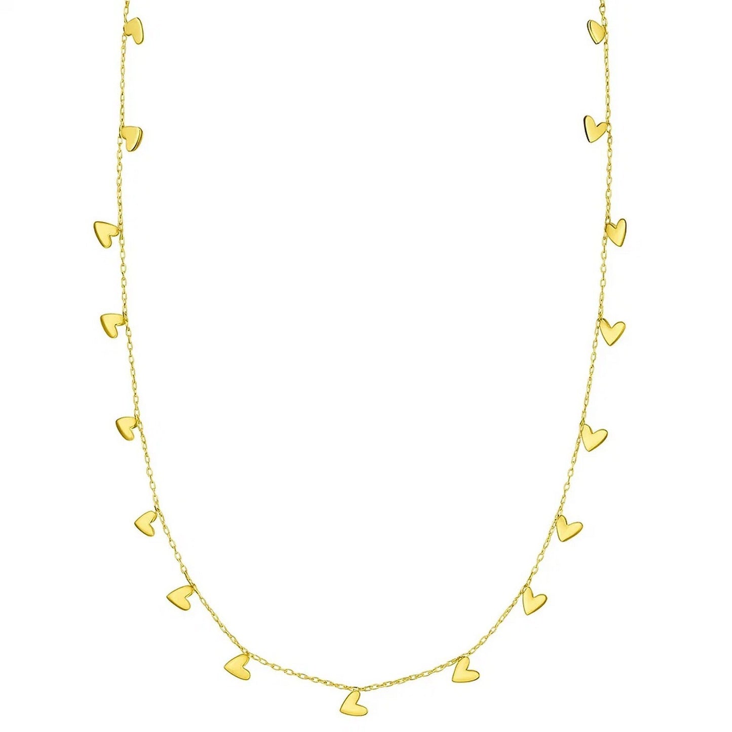 14K Yellow Gold Necklace with Dangling Hearts