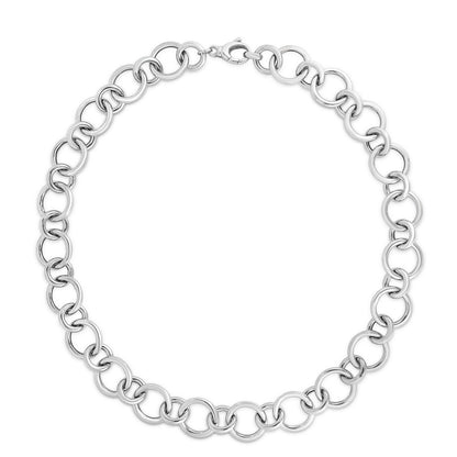 Sterling Silver Rhodium Plated Round Link Necklace