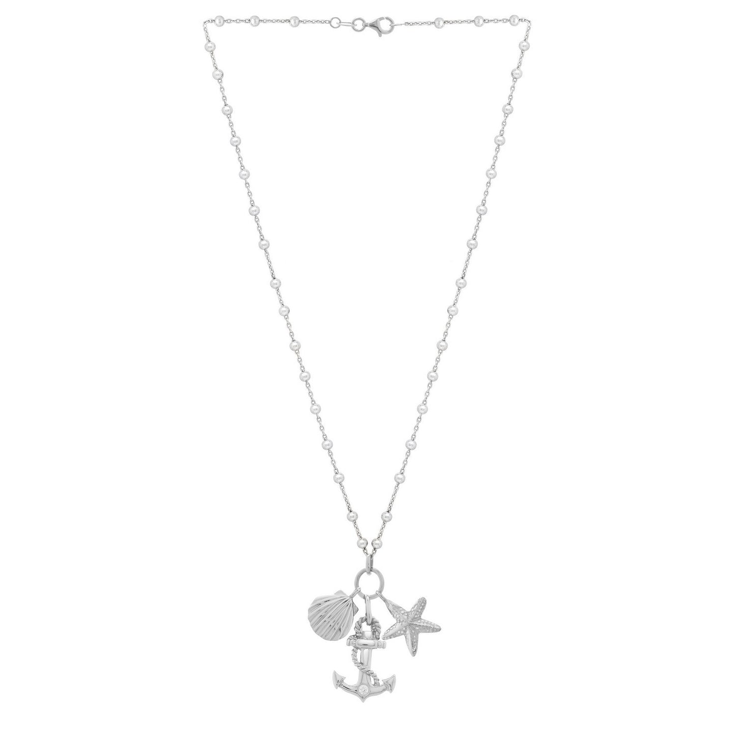 Sterling Silver Rhodium Plated Sea Life Charm Necklace