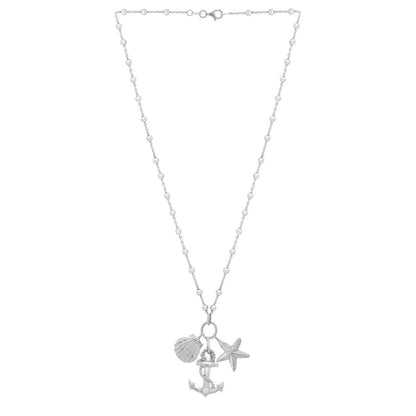 Sterling Silver Rhodium Plated Sea Life Charm Necklace