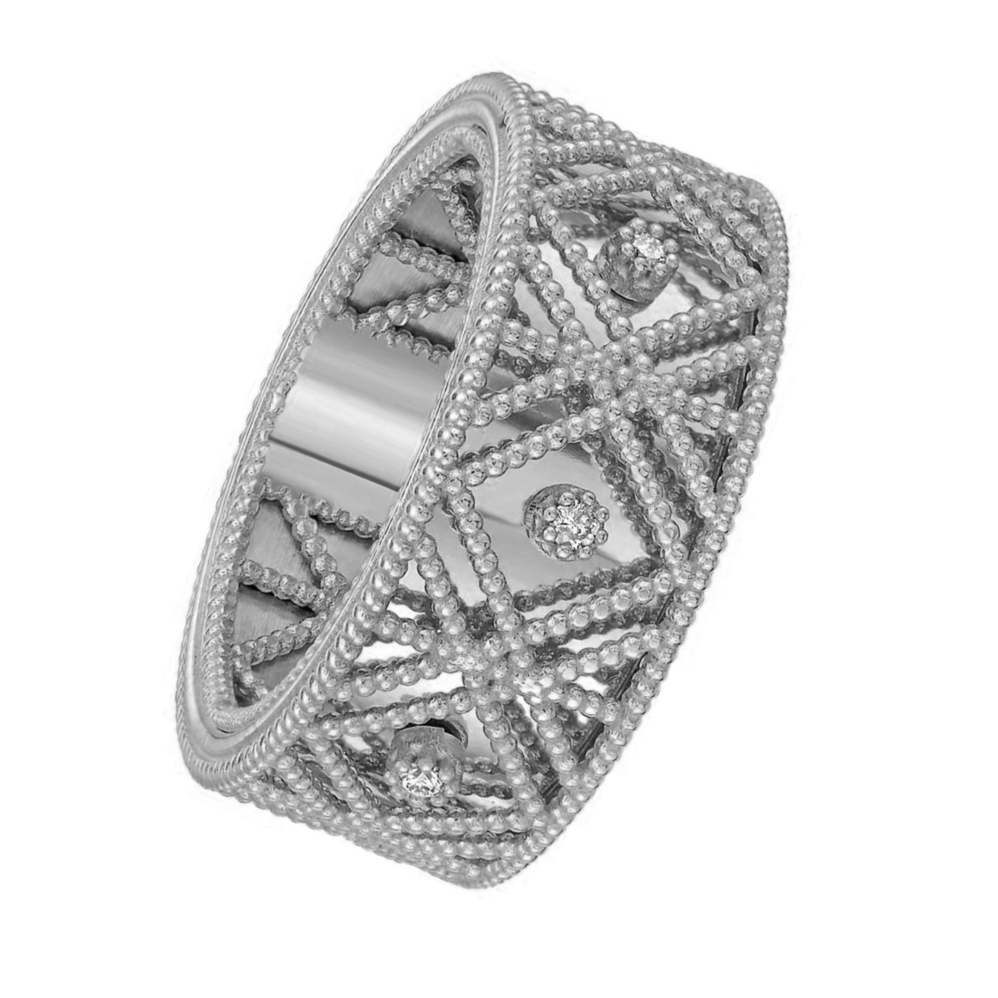 14K White Gold Textured Diamond Shape Fancy Ring