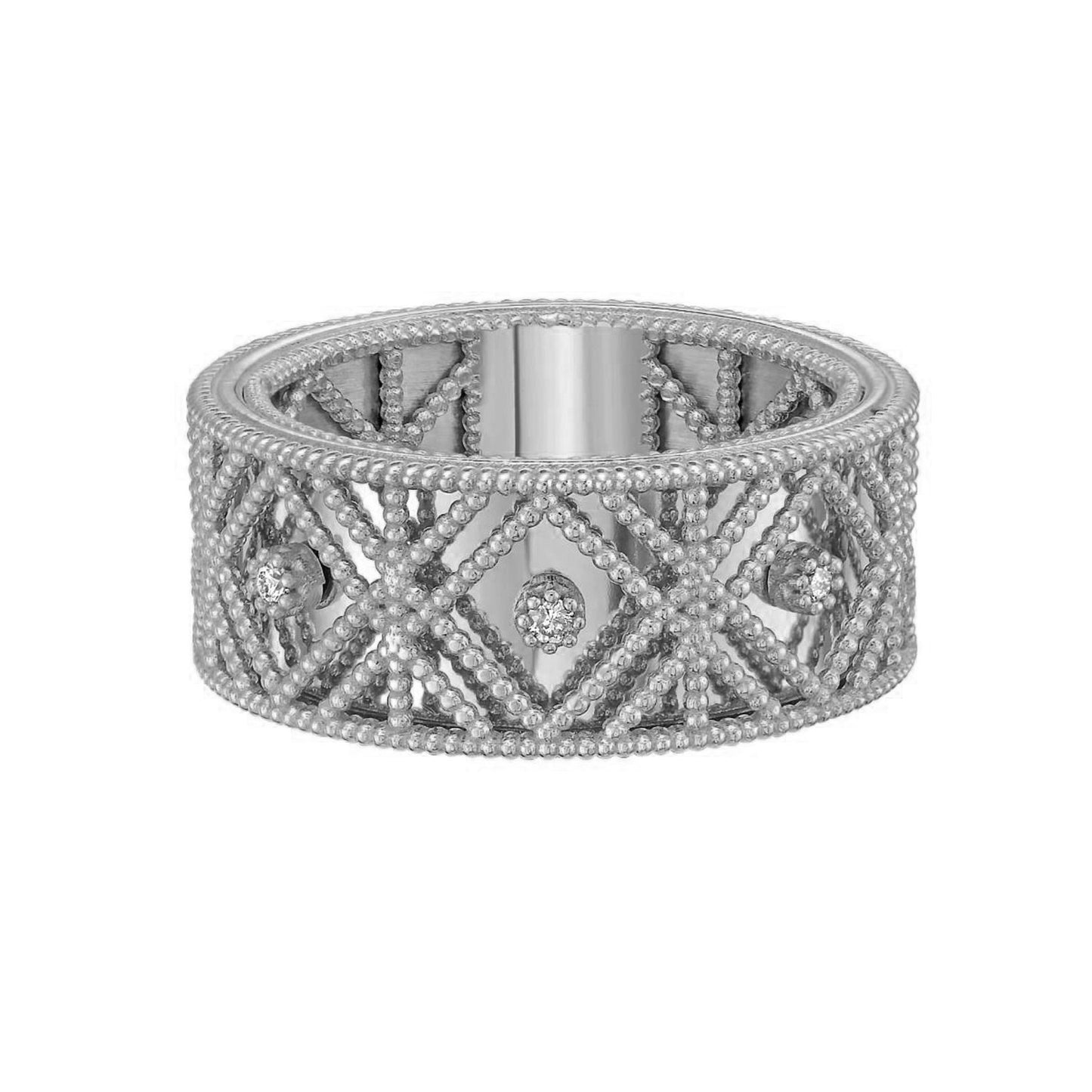 14K White Gold Textured Diamond Shape Fancy Ring
