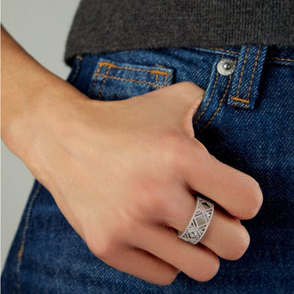 14K White Gold Textured Diamond Shape Fancy Ring
