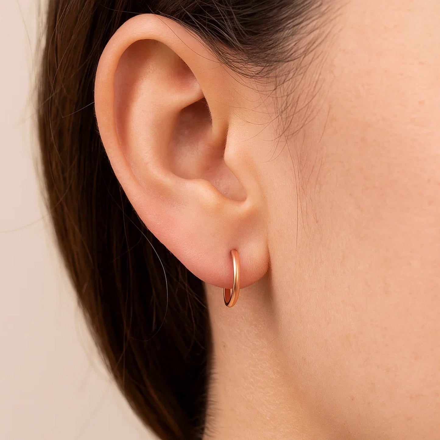 14k Rose Gold Petite Polished Round Hoop Earrings