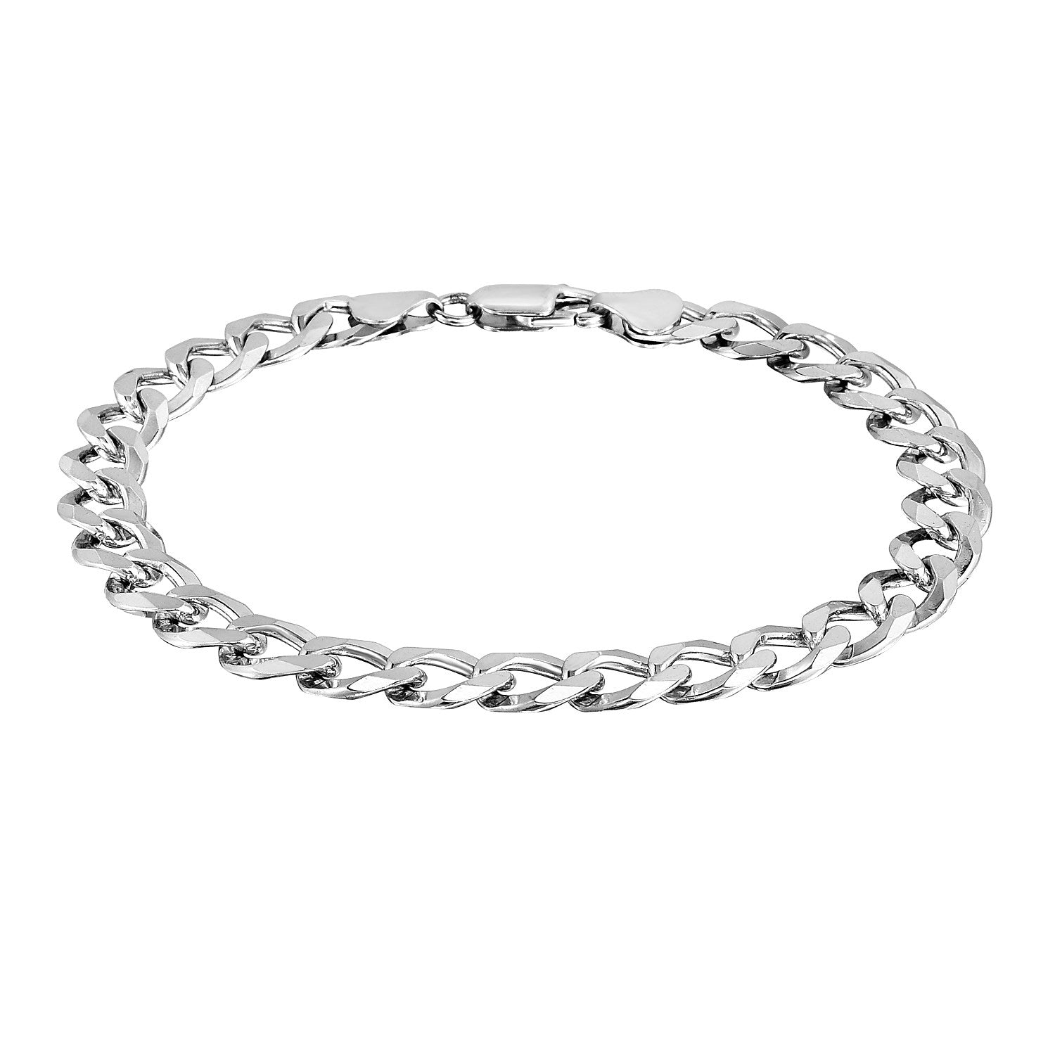 Rhodium Plated Sterling Silver Curb Style Bracelet (8.40 mm) - Peelerie