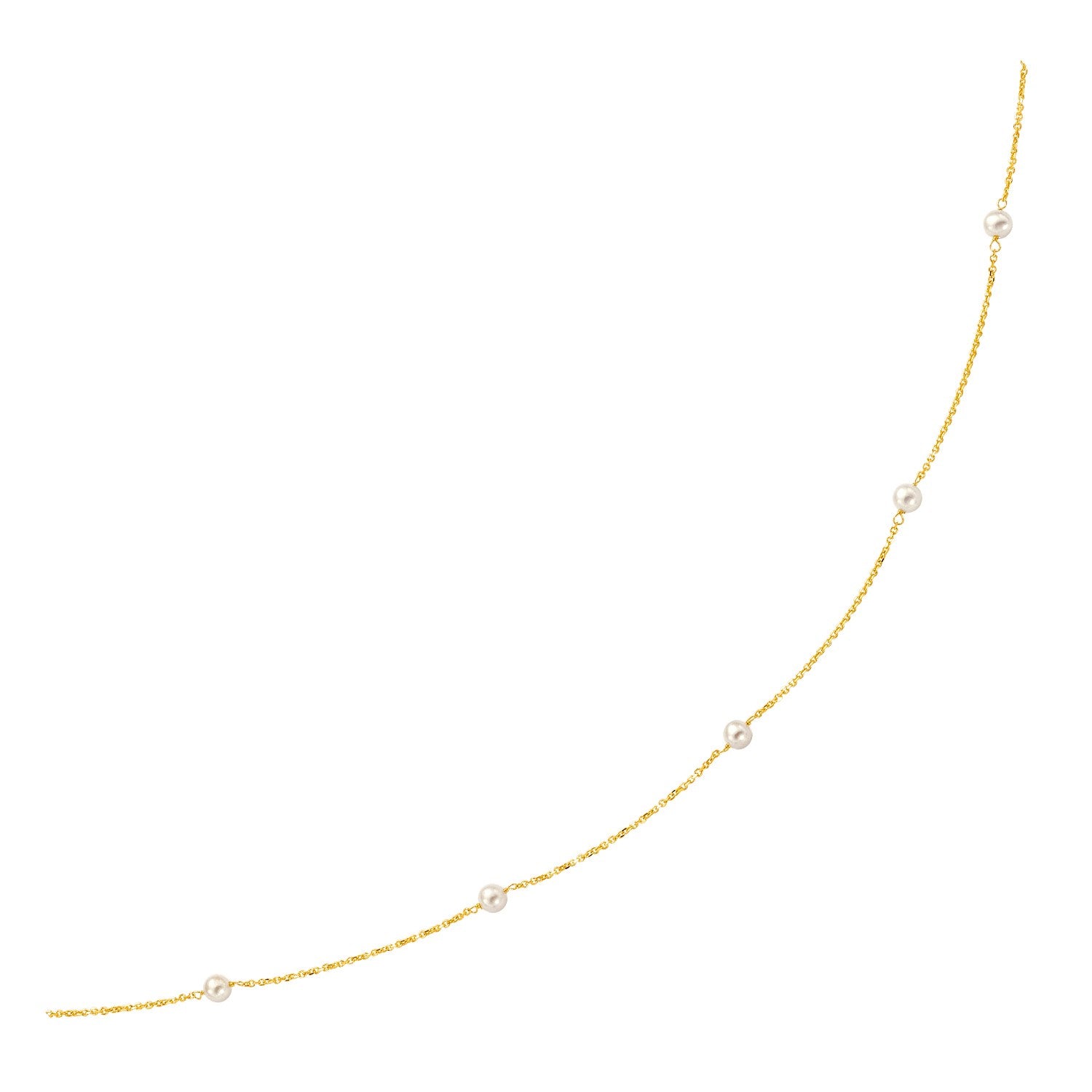 14k Yellow Gold Necklace with White Pearls in a sleek high-contrast midnight luxury editorial style