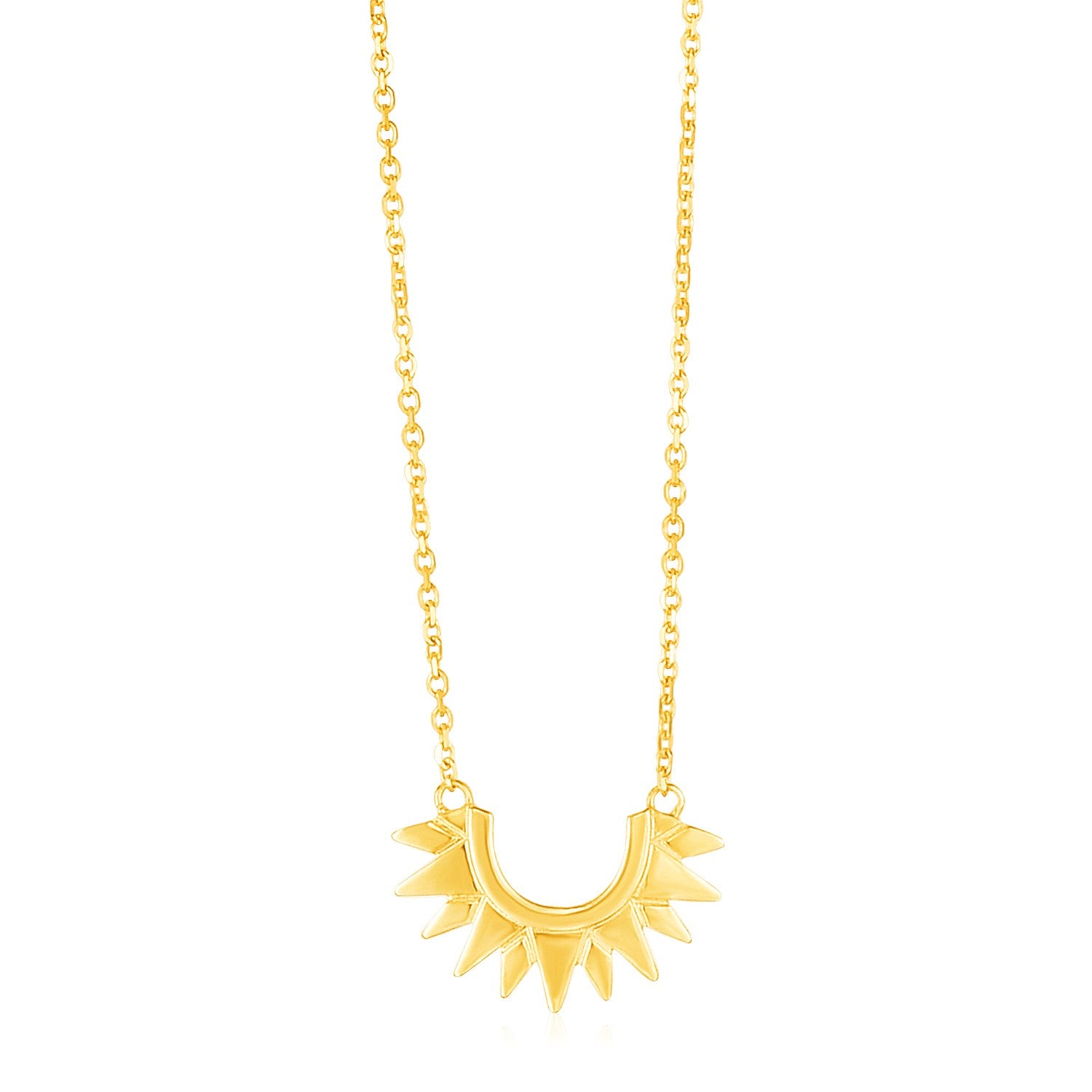 14k Yellow Gold Polished Sunburst Necklace in a sleek high-contrast midnight luxury editorial style