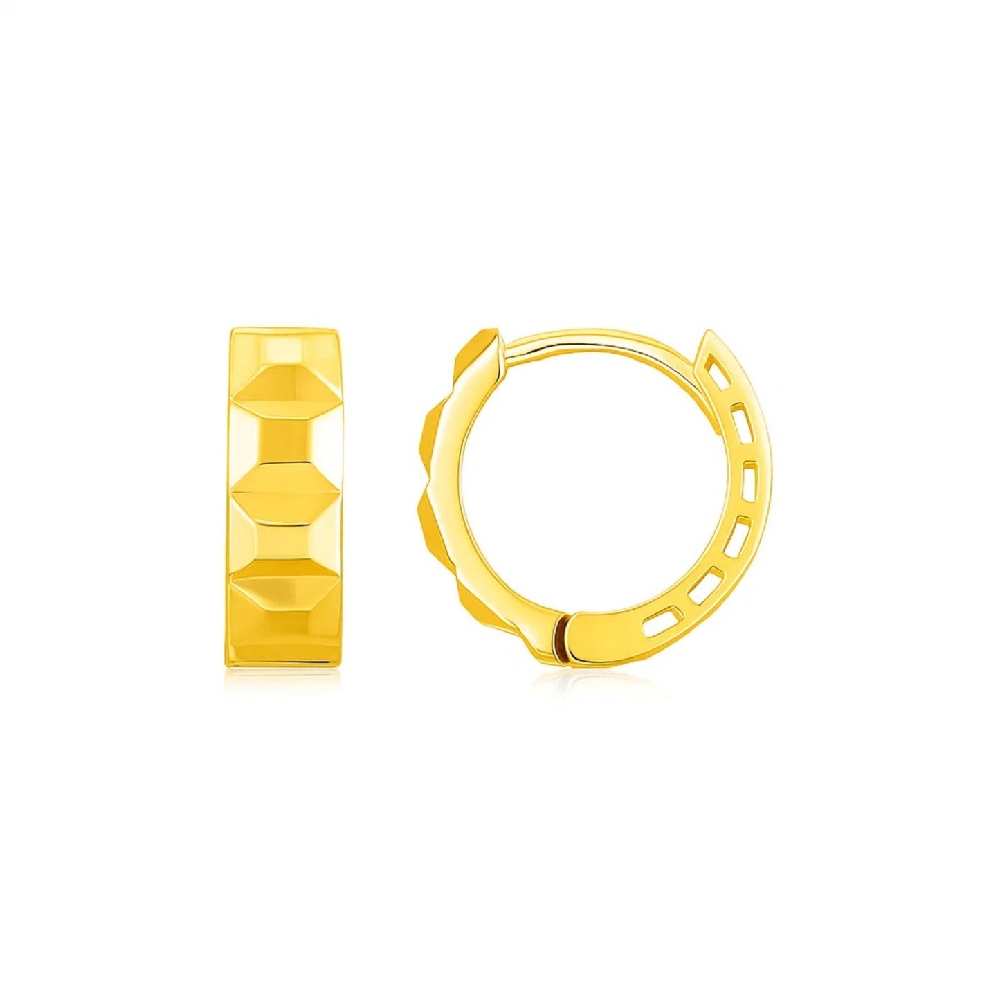 14K Yellow Gold J Hoop Earrings in a sleek high-contrast midnight luxury editorial style