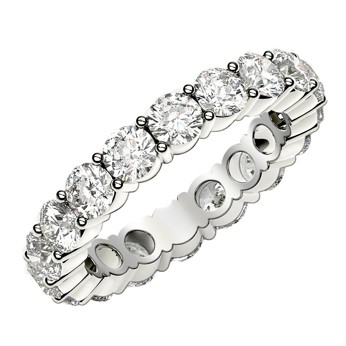 Round Cut Lab Grown Diamond Eternity Ring in 14k White Gold (2 cttw FG/VS2) in a sleek high-contrast midnight luxury editoria