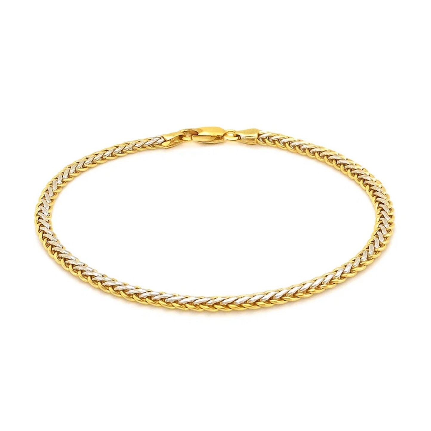 Two-Toned Fine Wheat Chain Bracelet in 10k Yellow and White Gold (3.00 mm)