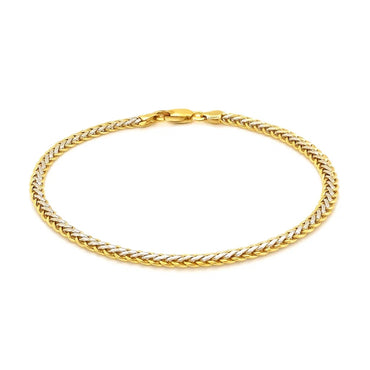 Two-Toned Fine Wheat Chain Bracelet in 10k Yellow and White Gold (3.00 mm)