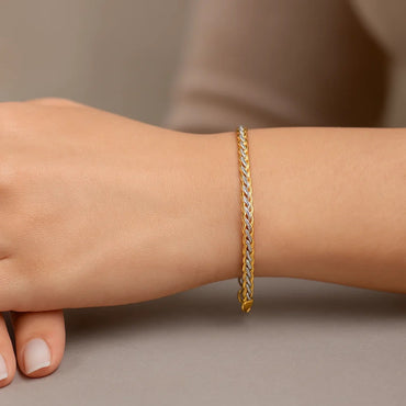 Two-Toned Fine Wheat Chain Bracelet in 10k Yellow and White Gold (3.00 mm) - Peelerie