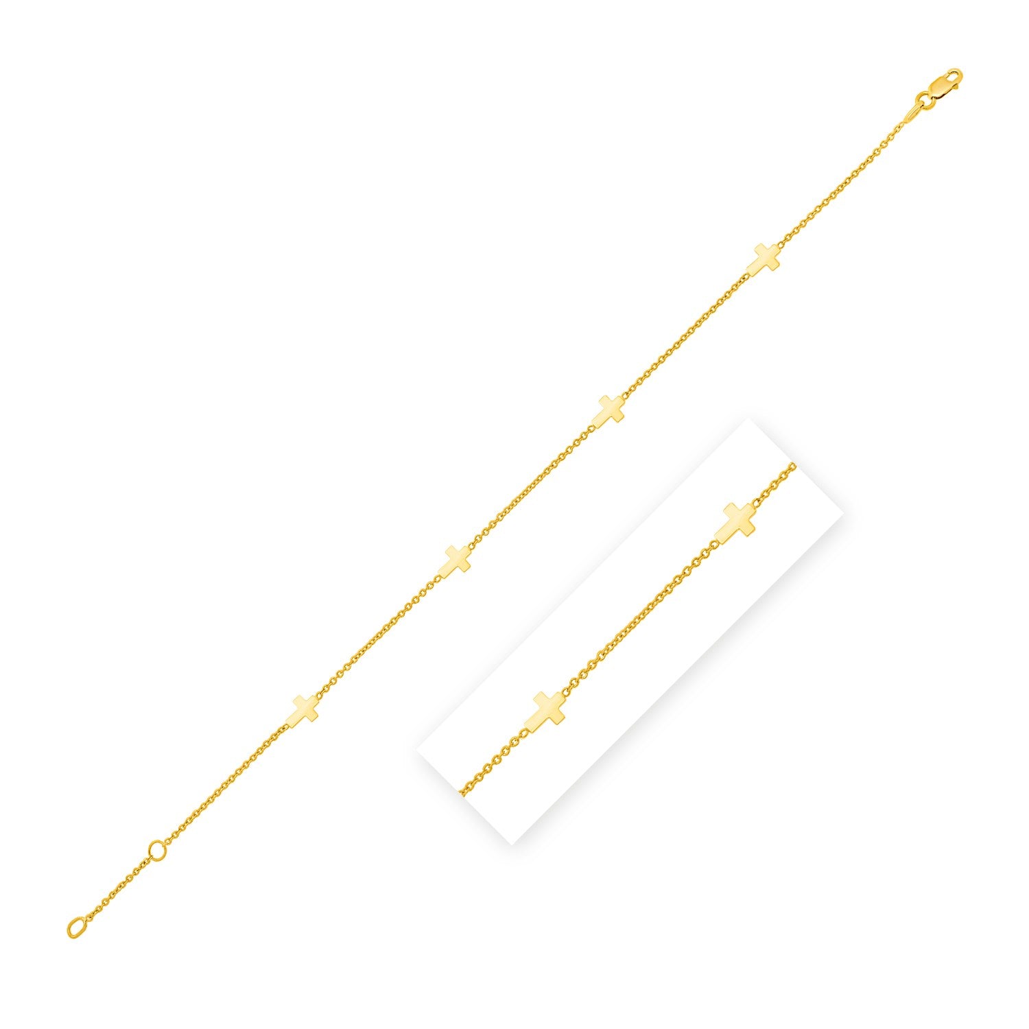10k Yellow Gold Polished Station Cross Anklet (1.00 mm) in a sleek high-contrast midnight luxury editorial style