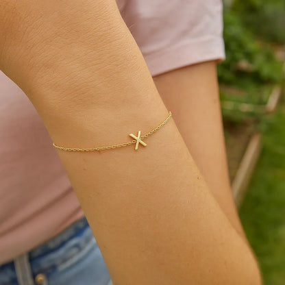 14K Yellow Gold Mini Initial X Bracelet