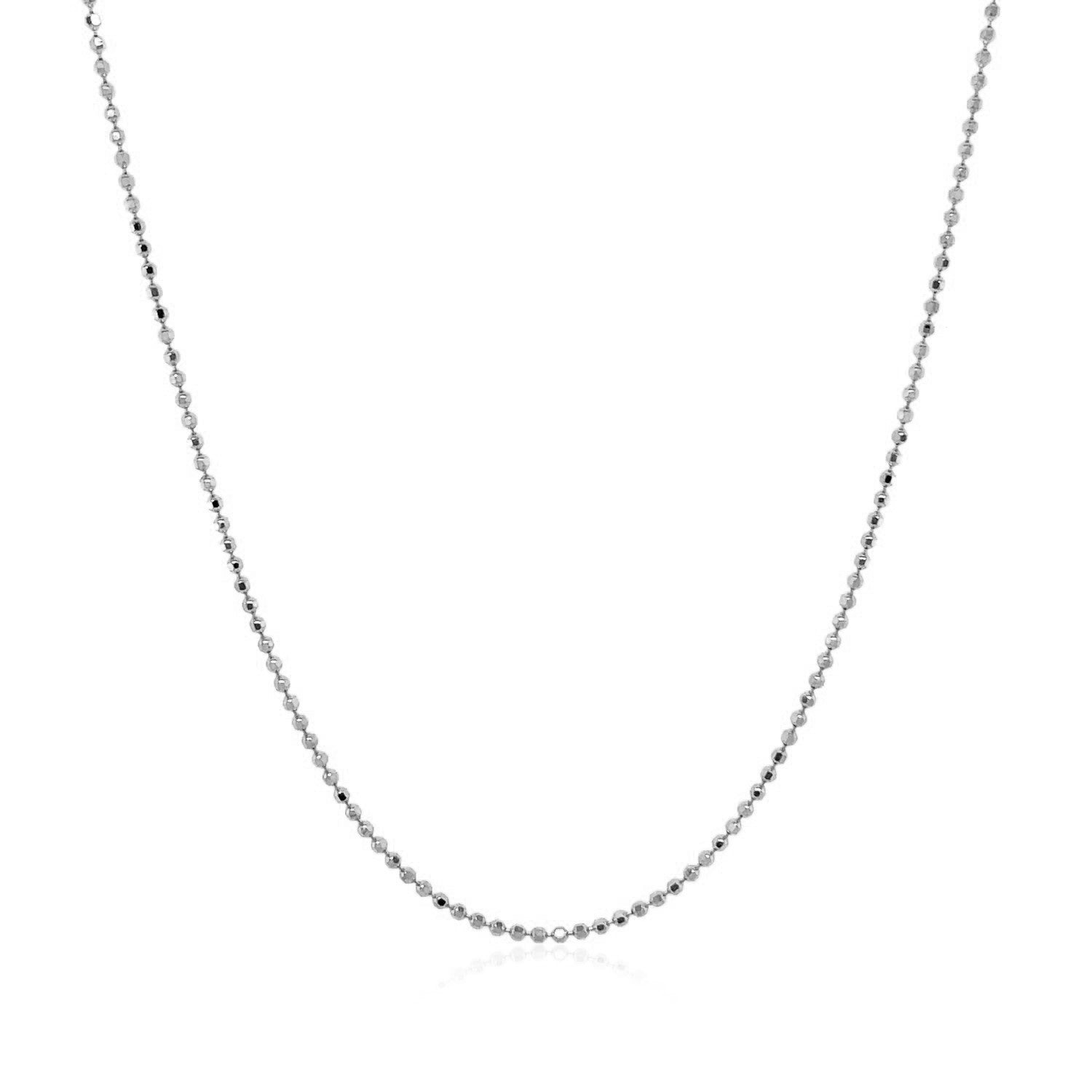14k White Gold Diamond Cut Bead Chain (0.90 mm) in a sleek high-contrast midnight luxury editorial style